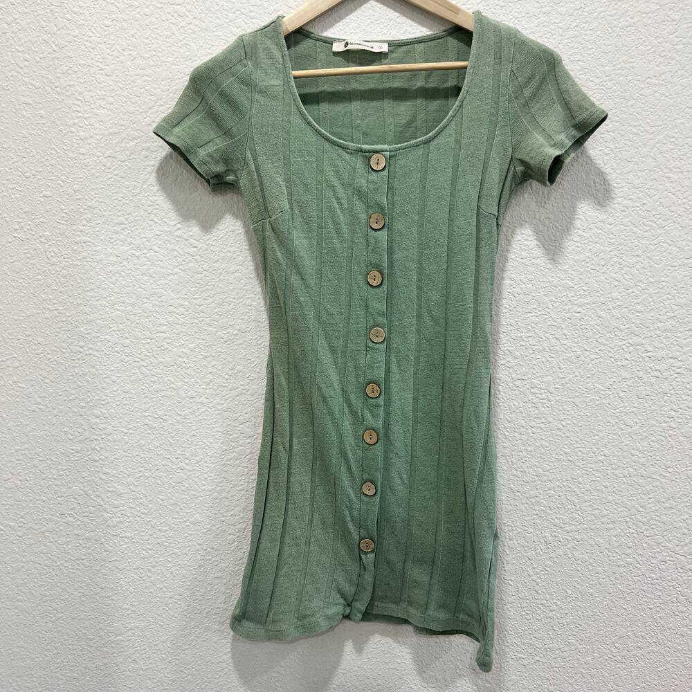 Olive Green Button Front Short Sleeve Dress "The Impeccable Pig" Small